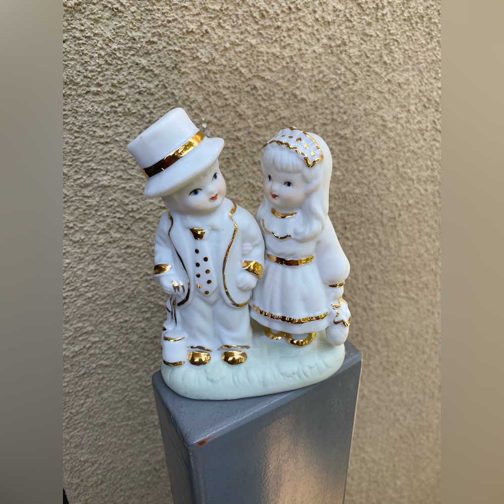 Weddington Way White Porcelain Boy and Girl Figurine with Gold Accents